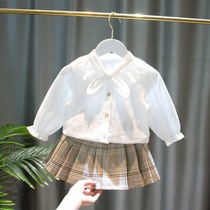 Girl Shirt 2022 Spring Dress New Baby Baby Han Edition Lace Butterfly Knot White Jersey Blouses