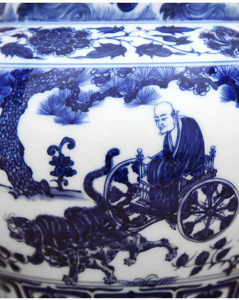 To ceramics high white antique yuan blue and white figure can written down the mountain