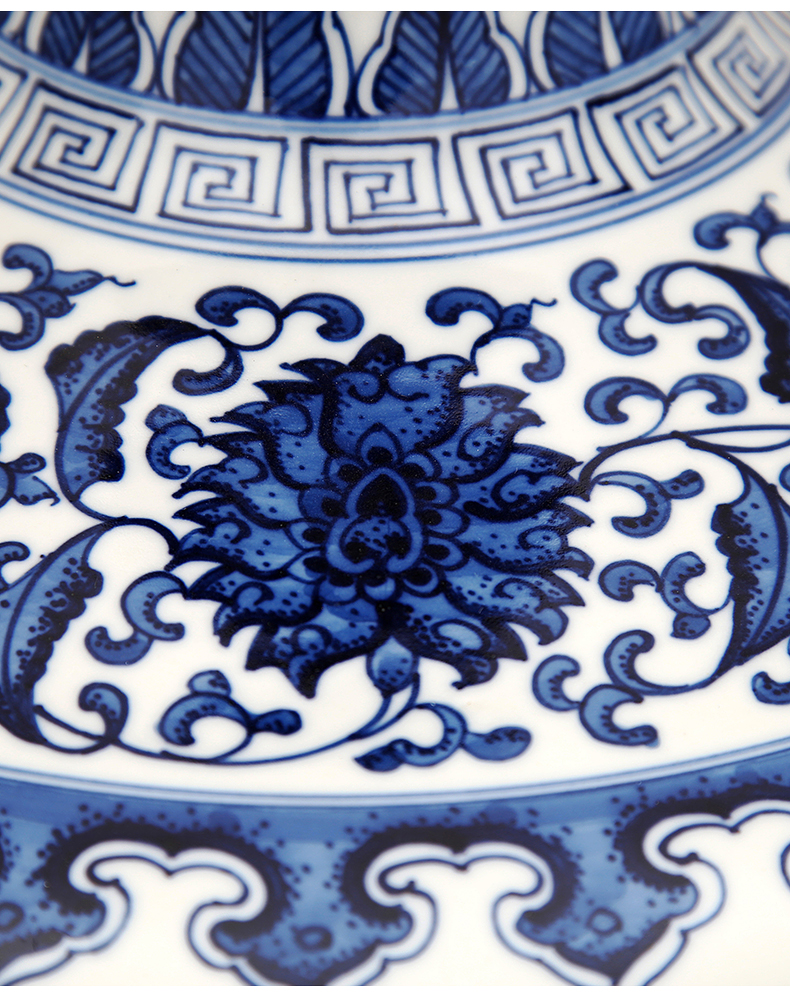 Blue and white tie up to industry branch lotus flat pure hand - made pottery by hand