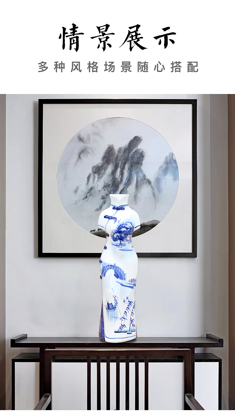 Blue and white porcelain of jingdezhen ceramics cheongsam beauty furnishing articles creative gifts crafts home sitting room adornment