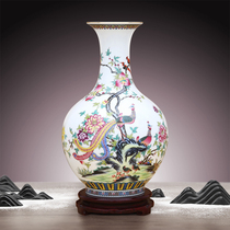 Jingdezhen ceramic vase hand-painted gold circle mouth Phoenix Picture office ornaments living room hotel decoration crafts