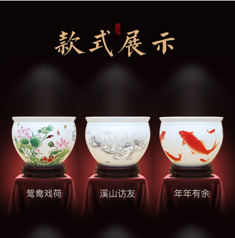 Jingdezhen ceramic furnishing articles hydroponic plant flower implement sitting room aquarium bowl lotus lotus lotus cylinder household decoration