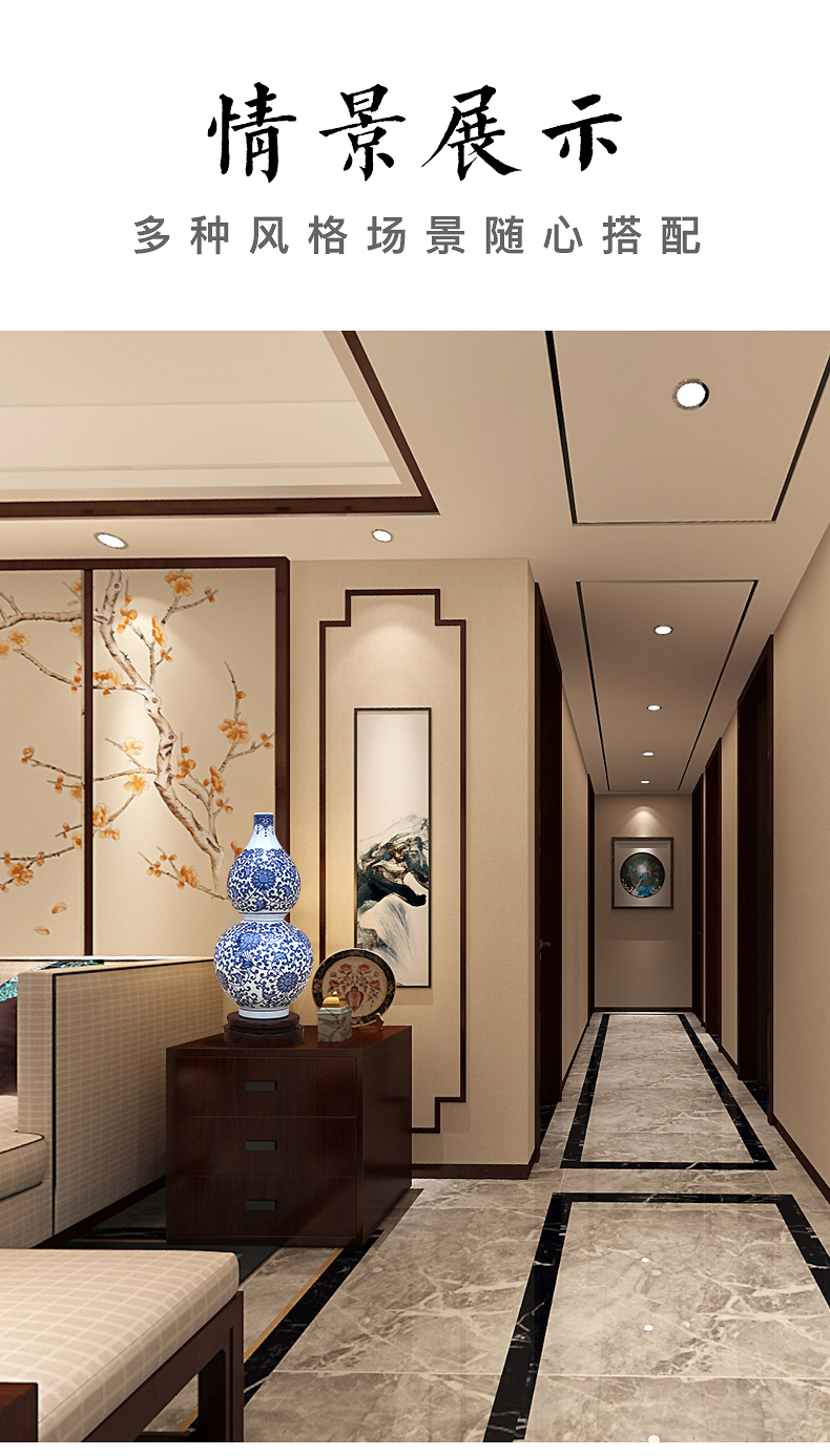 Jingdezhen blue and white porcelain vase bound branch lotus ceramics grain gourd bottle of feng shui furnishing articles furnishing articles sitting room adornment