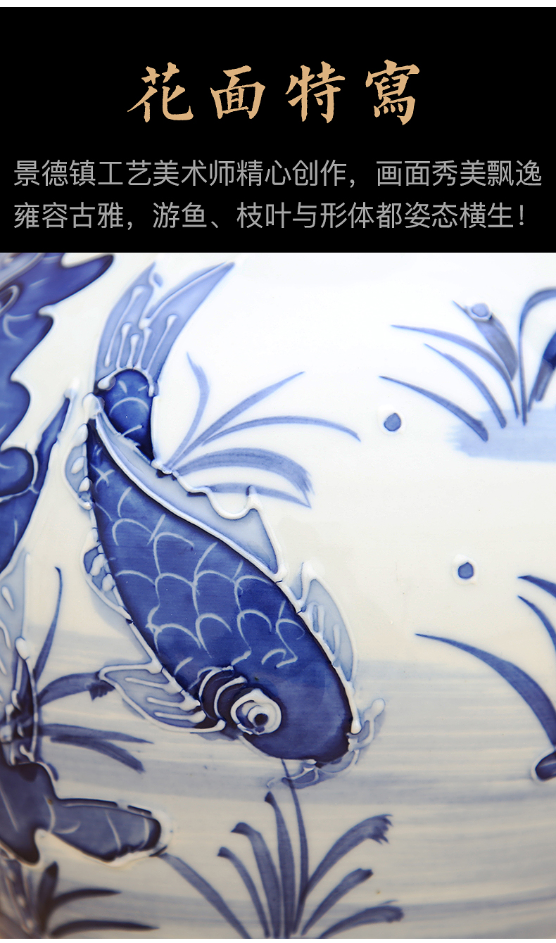 Jingdezhen ceramic hand - made the qing lotus carving furnishing articles sitting room between blue and white porcelain vase example decorations flower arrangement