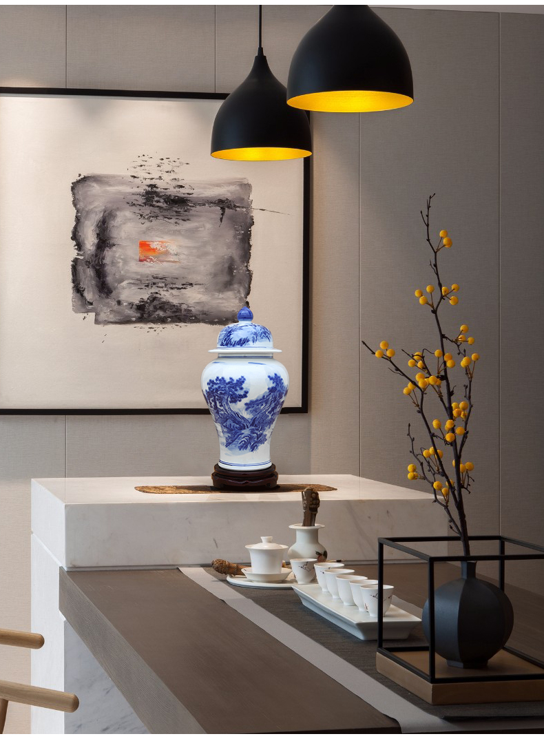 Jingdezhen ceramics general blue and white porcelain jar of blue and white landscape pattern adornment that occupy the home furnishing articles storage tank in the living room