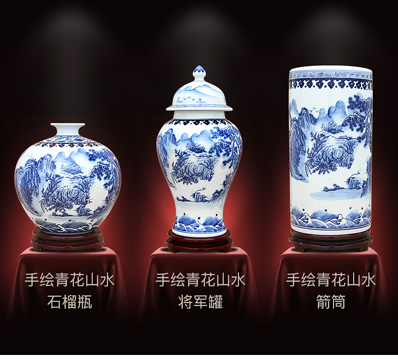 Chinese blue and white porcelain of jingdezhen ceramics hand - made scenery furnishing articles home wine ark, adornment porcelain vase in the living room