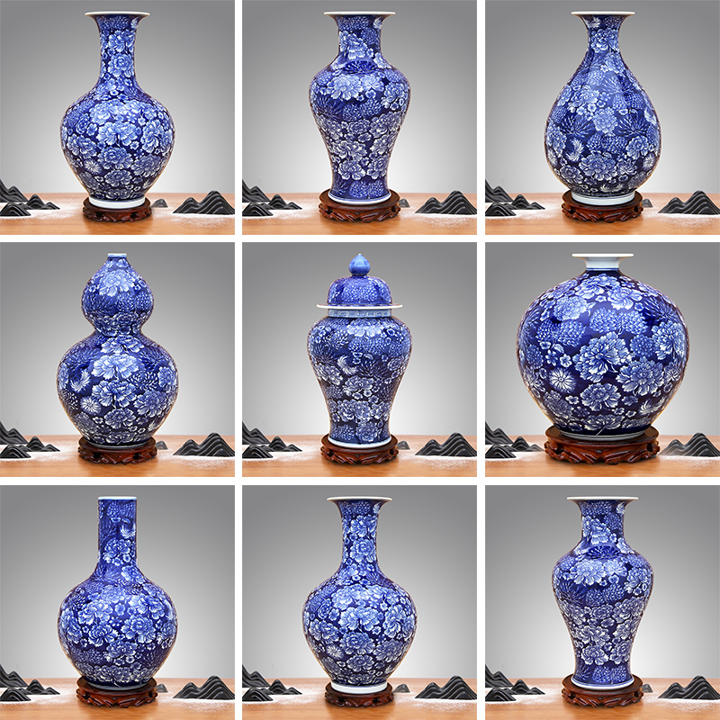 Jingdezhen ceramics furnishing articles traditional Chinese blue and white vase hand - made archaized decorations living room a study place