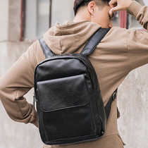 Minimalist fashion Double shoulder bag Male burglar corticotrending Backpack Large Middle School Students School Bag Men Pure Black large capacity