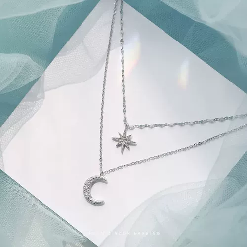 Sterling Star Moon Diple Ncklace Women Clavicl