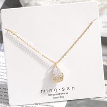 Advanced sense water drop flower necklace French choker female temperament ins cold wind neck chain net Red simple pendant