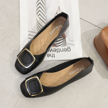 平底浅口休闲方扣款百搭软底豆豆鞋