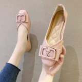 Бежевые туфли, универсальная обувь, европейский стиль, мягкая подошва, в стиле Шанель, 2020