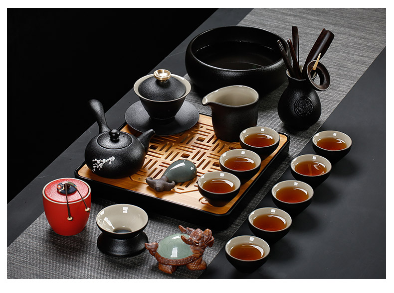 Back on ceramic ebony black pottery zen bamboo kung fu tea tea six gentleman 's contracted household accessories