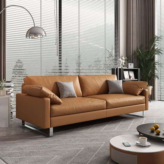 北欧办公沙发真皮简约现代商务接待会客办公室三人位茶几组合套装