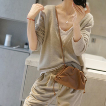Knitted Cardigan Jacket Womens 2020 Spring and Autumn New V Neck Lazy Loose Solid Color Sweater Wear base shirt Top