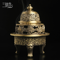 Sanmai incense conch incense burner household antique copper stove indoor Tibetan-style three-legged hollow carved ornaments