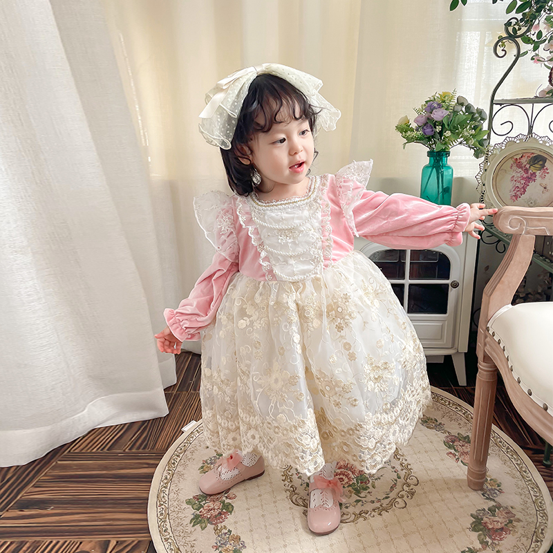 Girl Foreign Dress Spring Dress New Women's Birthday Dress Foreign Pie Baby Birthday Princess Dress Red Thickening