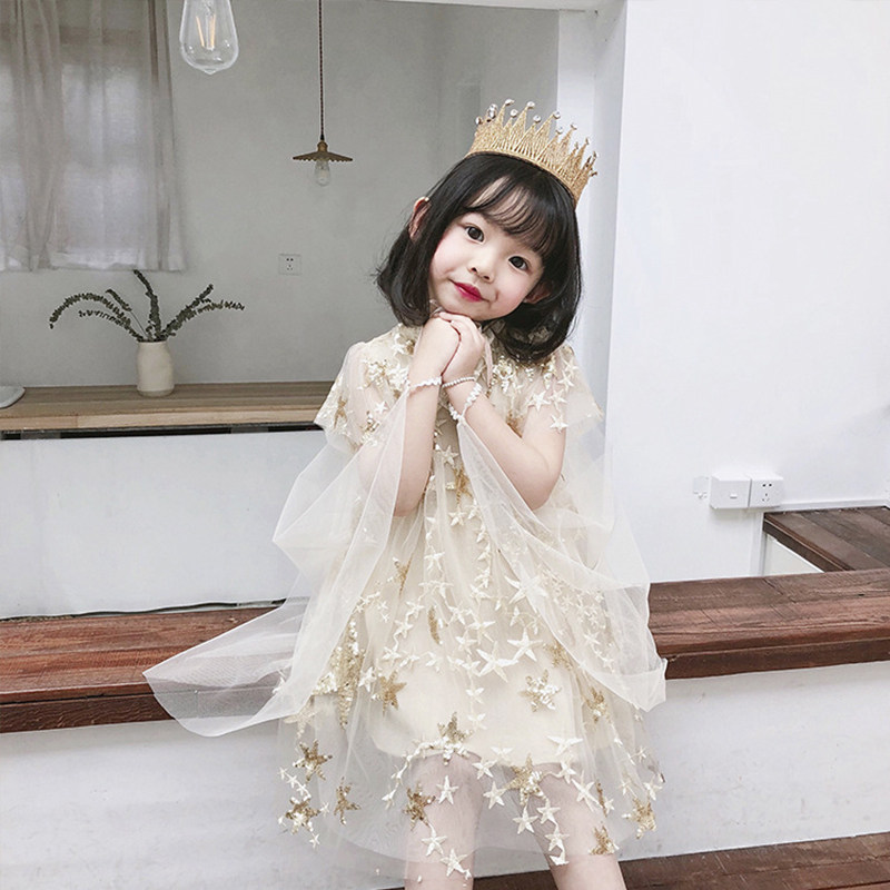 Girls dress in summer dress 2022 new Yang girls star star skirt Han - shan short - sleeved dress