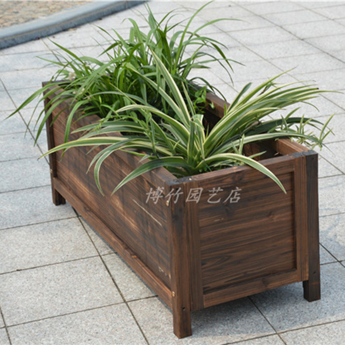 Charring wood embalming wood rectangular wood flower pot Rectangular Flower Pool Grass Flower Barrel 100 * 40 * 40 (flush drilling price)