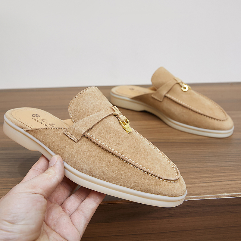 Summer Style Lazy Half-Slippers L45P Old Money Style Mules British Style Genuine Leather Outdoor Closed-Toe Slip-On Men's Slippers
