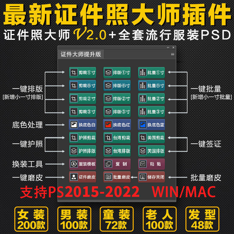 PS证件照大师插件一键剪裁排版磨皮换装换底色 win版 ps2015-2023-天天素材网