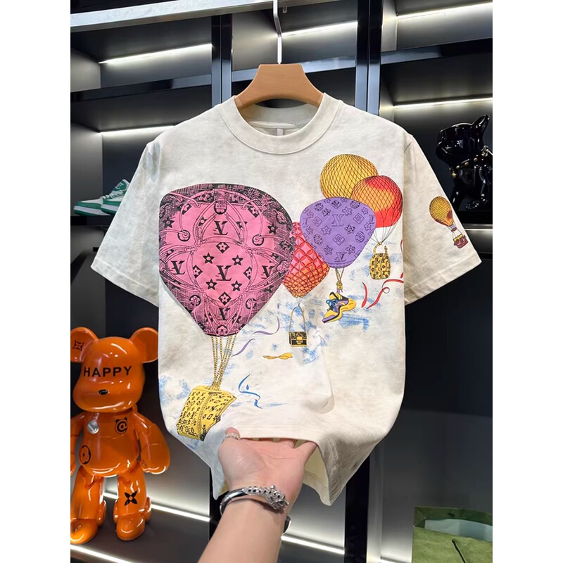 European Light Luxury High-End Design Hot Air Balloon Pure Cotton Short-Sleeve T-Shirt for Men, New Summer Trendy Brand American Heavyweight Top European Light Luxury High-End Design Hot Air Balloon Pure Cotton Short-Sleeve T-Shirt for Men, New Summer Trendy Brand American Heavyweight Top
