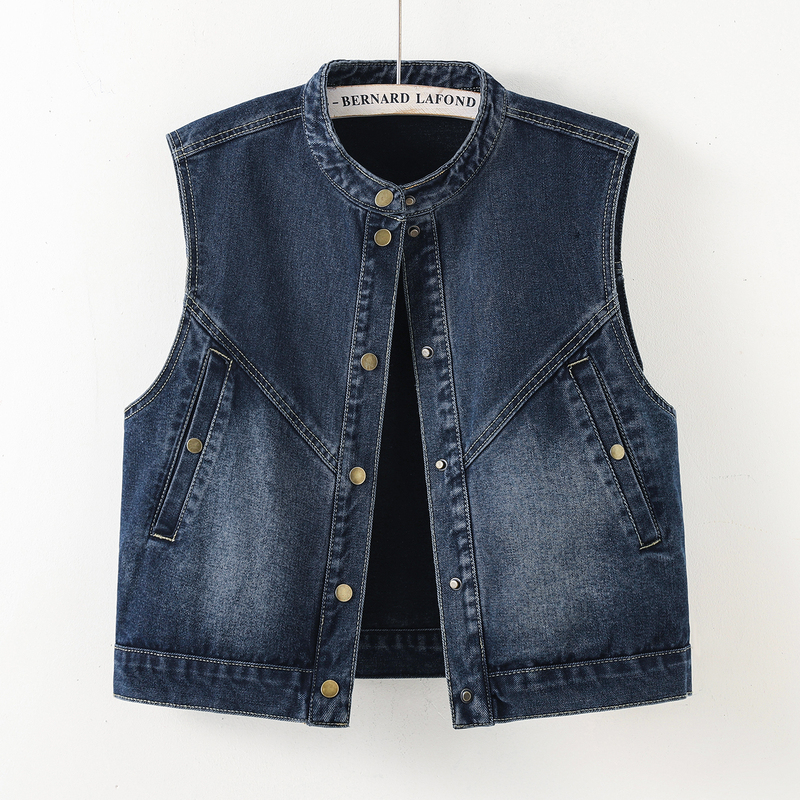 Vintage Washed Denim Vest for Women, Spring and Autumn Outerwear with Large Pockets, Loose Fit, Stand Collar, Sleeveless Jacket Vintage Washed Denim Vest for Women, Spring and Autumn Outerwear with Large Pockets, Loose Fit, Stand Collar, Sleeveless Jacket