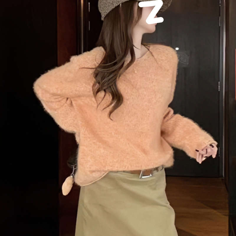Soft and Fluffy Orange Raccoon Fur Pullover Sweater for Women, Autumn and Winter Outerwear, High-End Loose and Lazy Knit Top