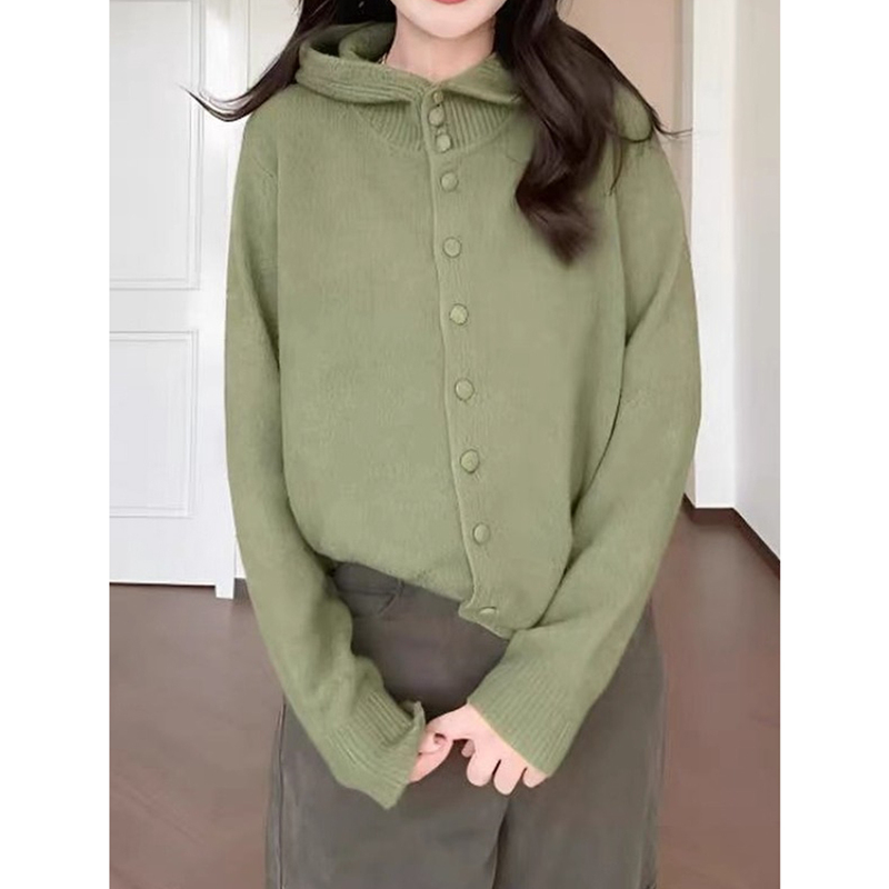 2026 Spring and Autumn New Style Lazy Style Hooded Knit Sweater for Women Plus Size Loose Slimming Base Shirt Green Top 2026 Spring and Autumn New Style Lazy Style Hooded Knit Sweater for Women Plus Size Loose Slimming Base Shirt Green Top