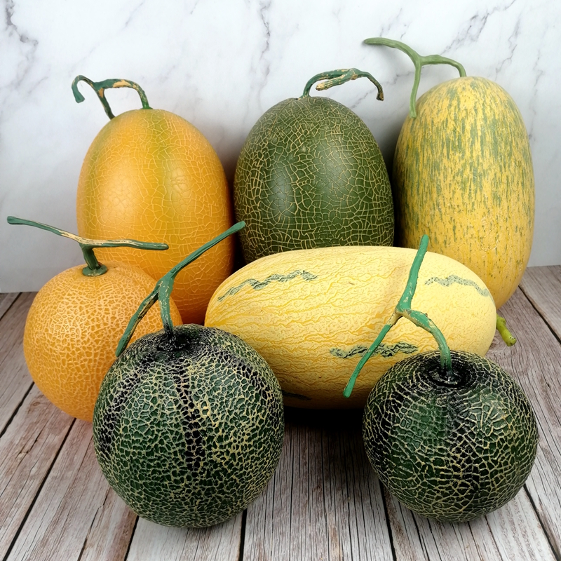 Simulation reticulated melon cantaloupe plastic model dining room overall cabinet decoration photo props Cyan large melon honey Meilong
