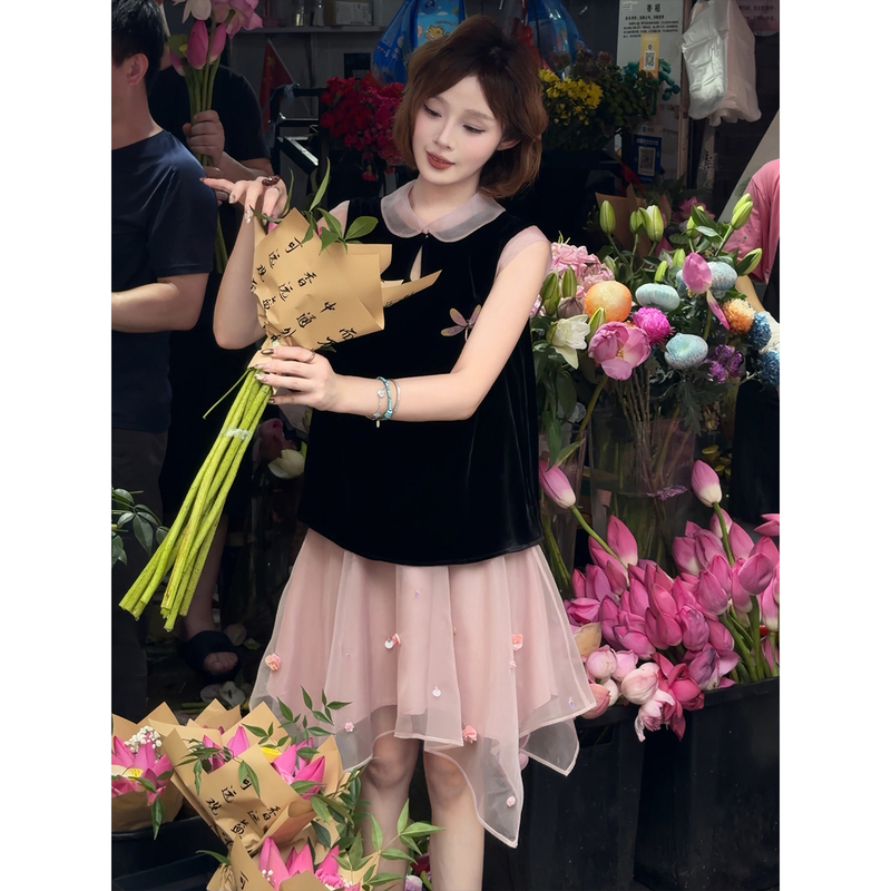 Yolo Yolu Feiting New Chinese Style Summer 100% Mulberry Silk Velvet Reversible Doll Collar Vest