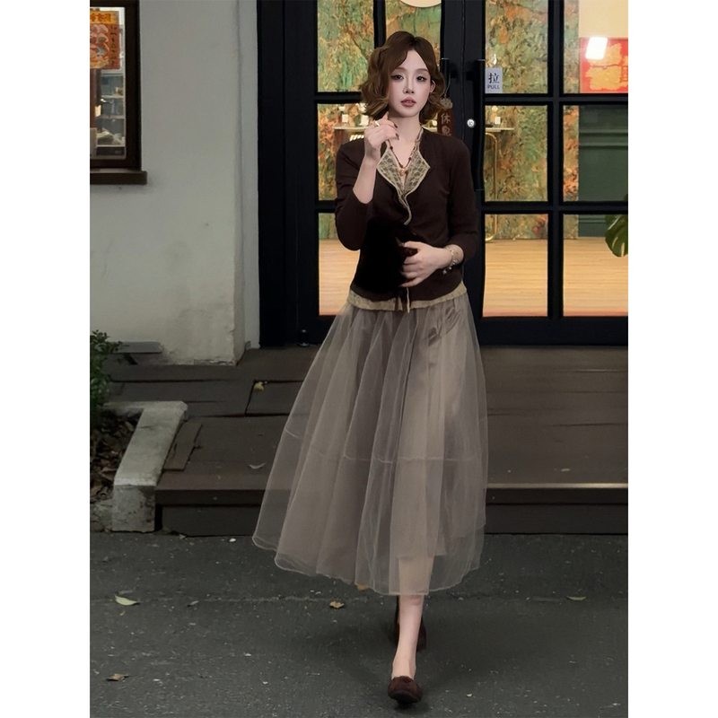 Yolo Youlu•Pear Blossom Brew New Chinese Style Autumn Wool Lyocell Water-Soluble Lace Trim Wave Waist-Cinching Top Yolo Youlu•Pear Blossom Brew New Chinese Style Autumn Wool Lyocell Water-Soluble Lace Trim Wave Waist-Cinching Top