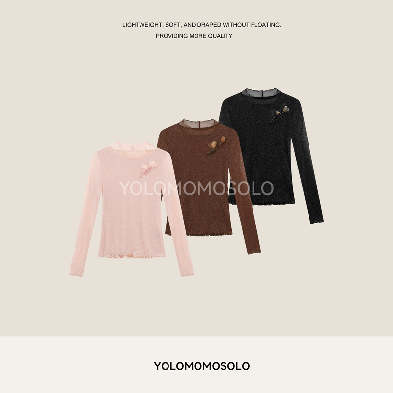 Yolo Yulou•Yu Zhanhua New Chinese Style Autumn Original Crochet Hollow Three-Dimensional Floral Elegant Lace Base Shirt Yolo Yulou•Yu Zhanhua New Chinese Style Autumn Original Crochet Hollow Three-Dimensional Floral Elegant Lace Base Shirt