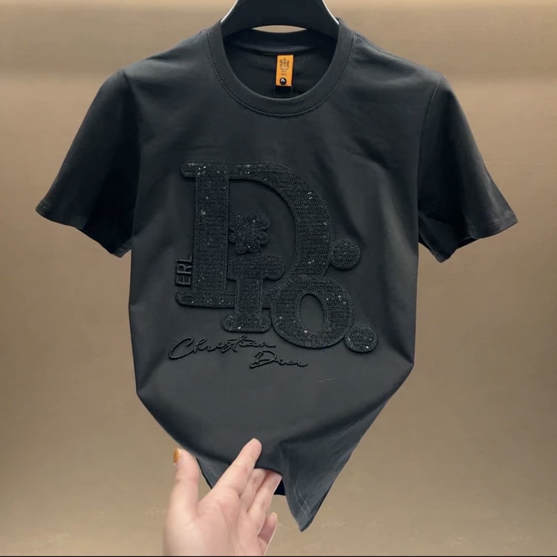High-End Trendy Casual T-Shirt, Fashionable Round Neck, Young Men's Short-Sleeved, Light Luxury, Cool and Stylish, Heavy Craftsmanship, Sequin Embroidery, Stylish T-Shirt High-End Trendy Casual T-Shirt, Fashionable Round Neck, Young Men's Short-Sleeved, Light Luxury, Cool and Stylish, Heavy Craftsmanship, Sequin Embroidery, Stylish T-Shirt