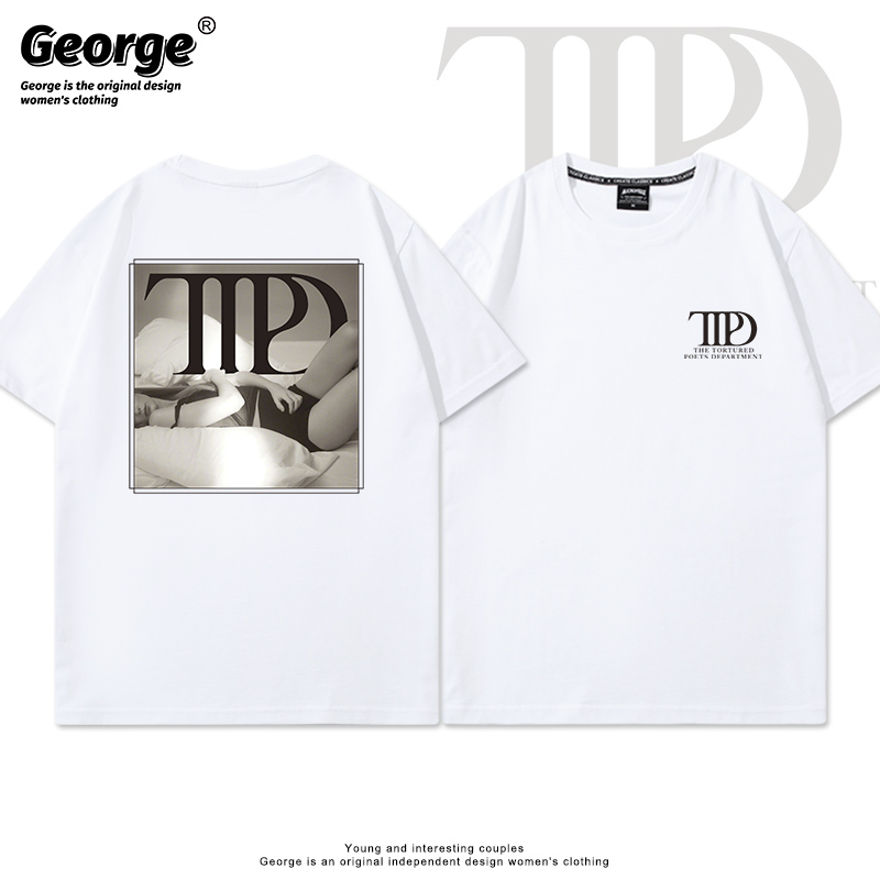 Ttpd Taylor Swift Short-Sleeve New Album T-Shirt Merchandise White Lying down Support Shirt Concert Taylor Swift Half-Sleeve Top Summer
