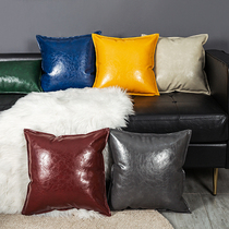 Light luxury wax leather pillow cushion leather sofa pillow leather backrest imitation leather pillow solid color pillow car pillow