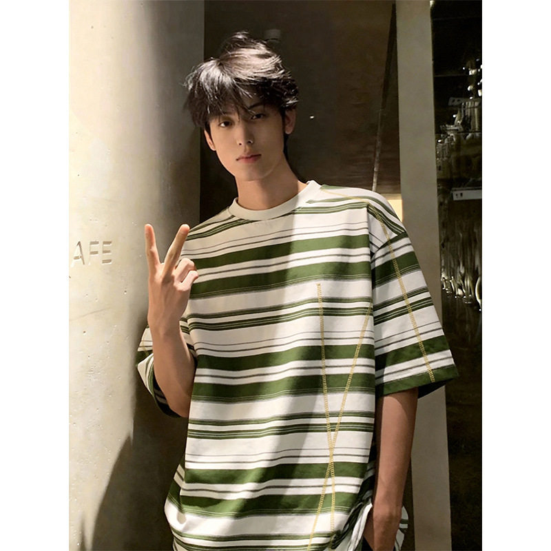 No Logo Cat and Mouse 2026 Summer New Striped Hasselblad Line Versatile Short Sleeve T-Shirt for Men
