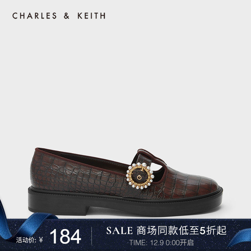 CHARLES & KEITH2021 Autumn New CK1-70900299 ladies pearl buckle belt trim low heel single shoe