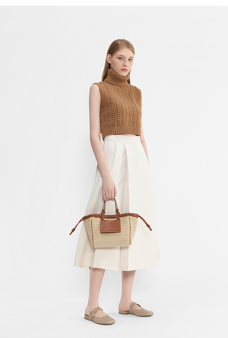 Сумка charles&keith秋季女包ck2-30671602-2大容量覆古编织托特包女 &