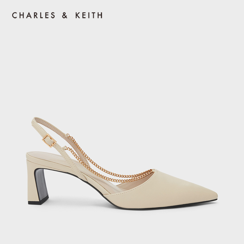 CHARLES & KEITH21 Autumn New CK1-60280304 ladies chain decorative pointed heeled sandals