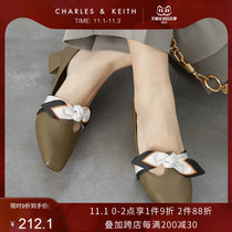 (Double 11 discount) CHARLESKEITH womens shoes CK1-60580184 bow square head Middle heel single shoes