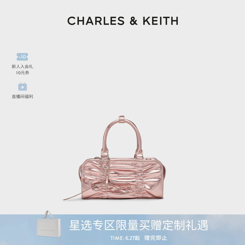 CHARLES&KEITH25 осень, новый стиль, CK2-30840614, ретро плиссированный бант, портативная маленькая квадратная сумка Изображение 1
