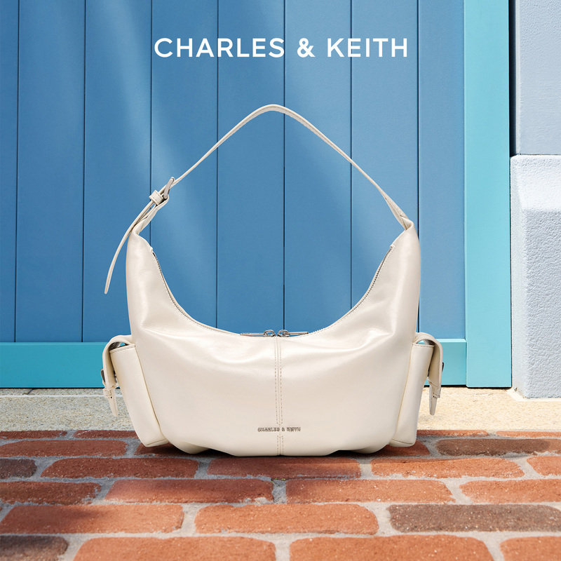 [Mid-Year Discount] Charles&Keith Women's Bag Ck2-80782837 Hobo Oil-Waxed Leather-Like Underarm Bag