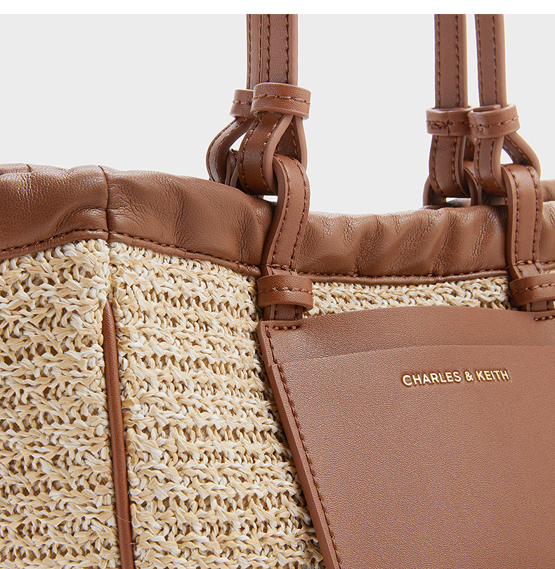 Сумка charles&keith秋季女包ck2-30671602-2大容量覆古编织托特包女 &