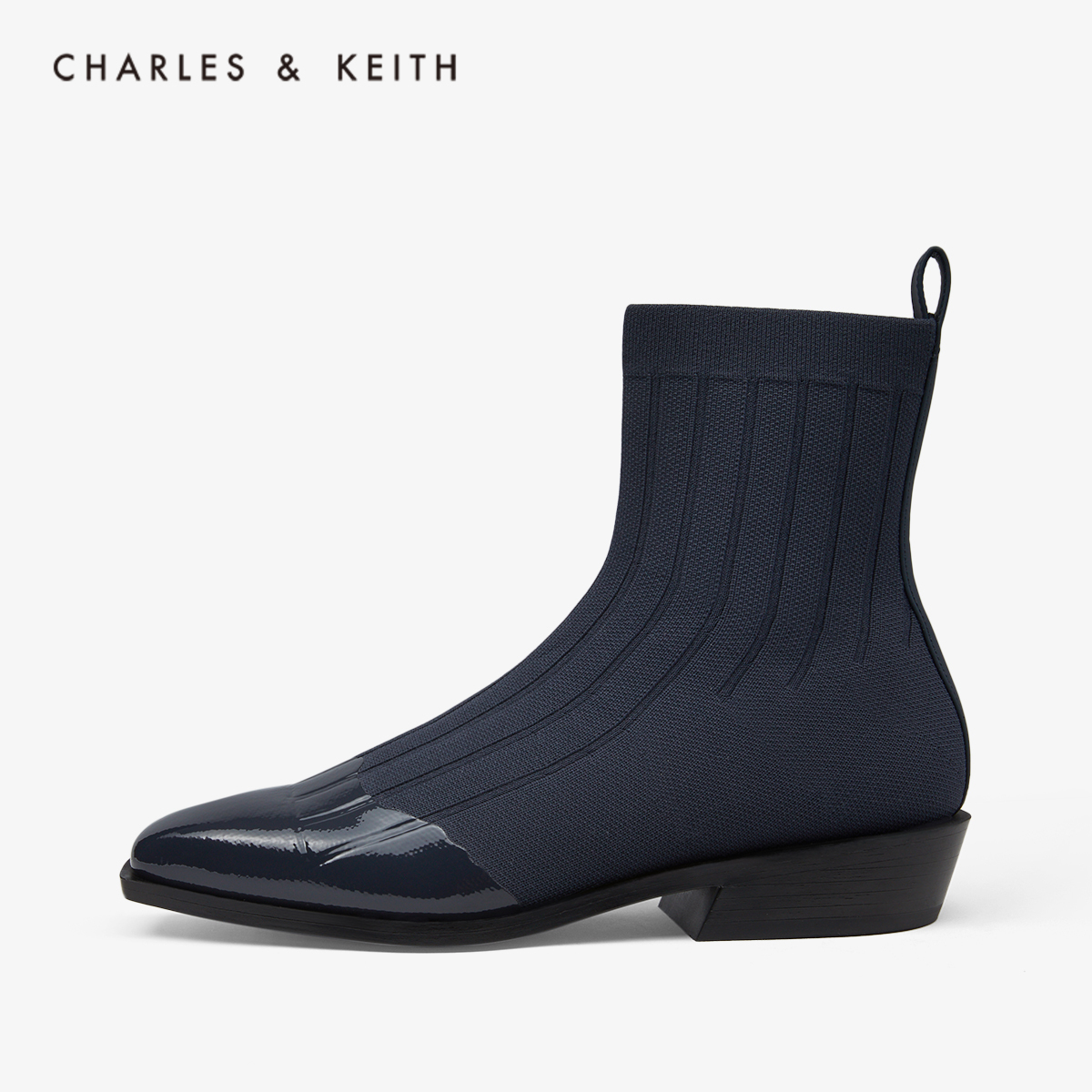 CHARLES & KEITH Autumn/Winter Women's Boots CK1-91680055 Low Heel Patchwork Socks Boots Women