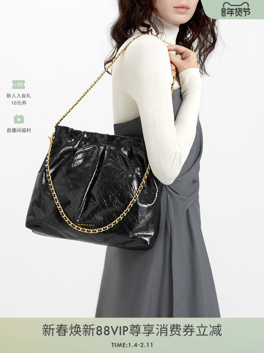 Charles & Keith Autumn Women's Bag Ck2-40671449 Large Capacity Shoulder Tote Bag Hobo Bag Wedding Bag for Women