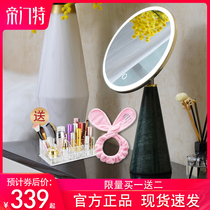 Timent LED marble cosmetic mirror with lamp HD charging gold-plated desktop supplementary light dressing net red mirror