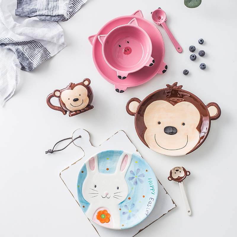 Japanese animal ceramic tableware suit western - style food dish baby cartoon breakfast dishes home creative dish fruit bowl