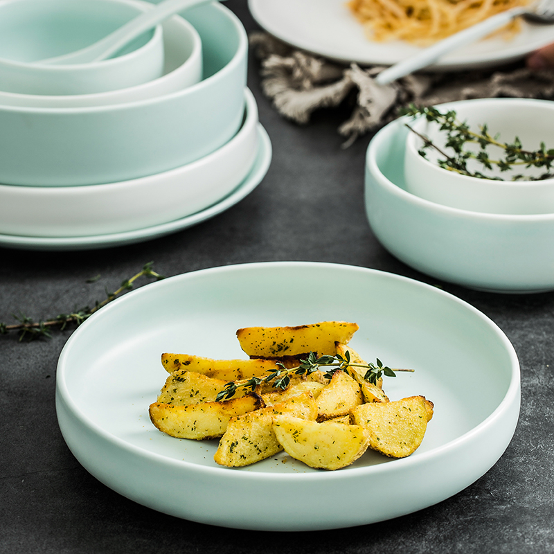 Nordic tableware suit mint green dish dish by by 2/4/6 family contracted as ceramic bowl chopsticks combination web celebrity soup bowl