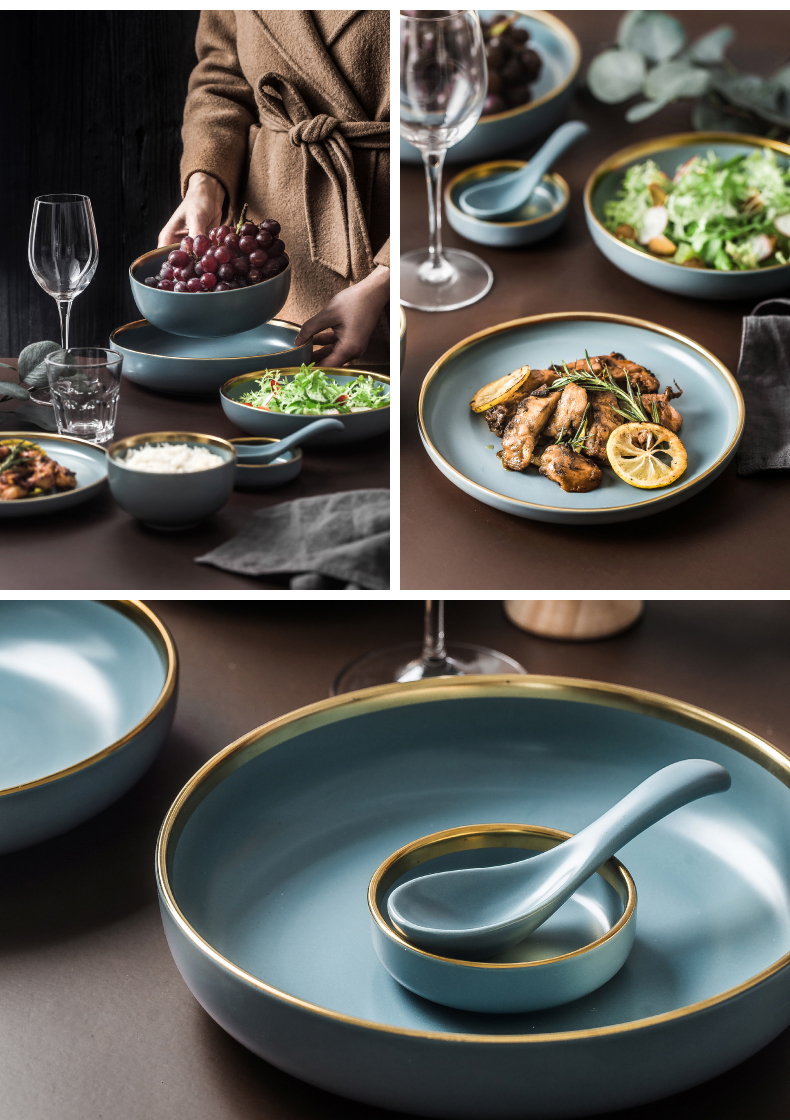 Light dishes suit key-2 luxury dishes household Nordic Ins cutlery Japanese - style high - grade ceramic bowl chopsticks six sets of dish combination